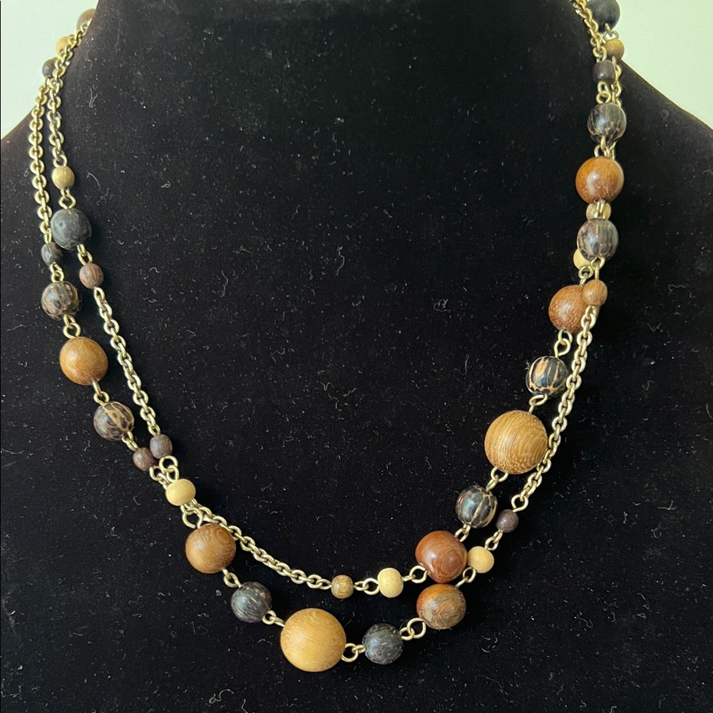 Vintage Lia Sophia Gold-Tone Brown Beaded 40” Layered Necklace
